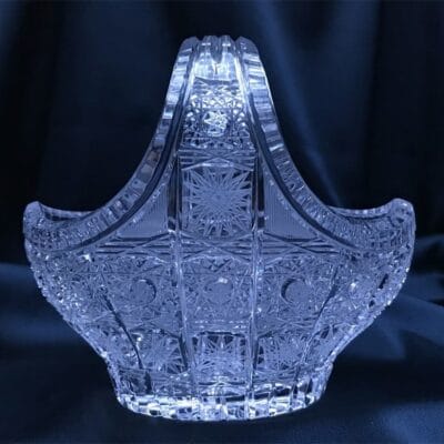Krištálový brúsený dekoratívny košík 14 cm