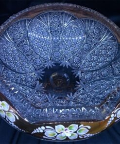 Krištálová brúsená miska na podstavci ručná maľba 28 cm