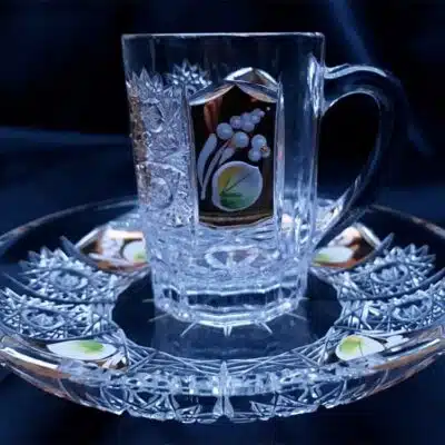 Krištálové brúsené šálky 75 ml ručná maľba set 6 kusov