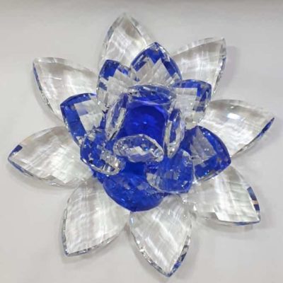 Krištálový brúsený lotosový kvet modrý 20 cm