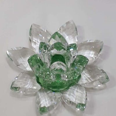 Krištálový brúsený lotosový kvet zelený 11 cm