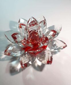 Krištálový brúsený lotosový kvet červený 20 cm