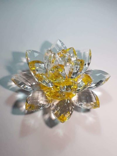 Krištálový brúsený lotosový kvet žltý 15 cm
