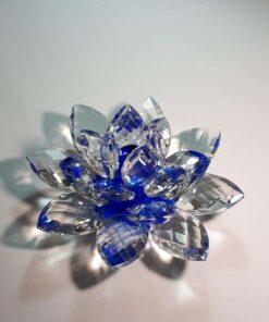 Krištálový brúsený lotosový kvet modrý 15 cm