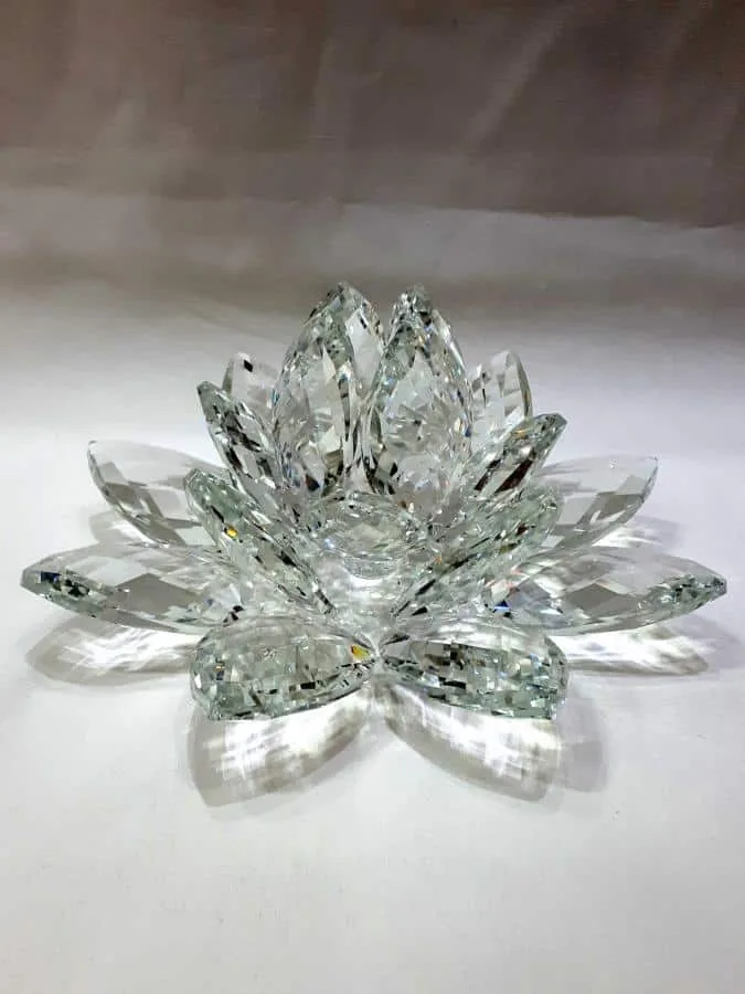 Krištálový brúsený lotosový kvet číry 20 cm