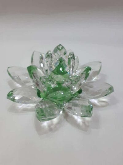 Krištálový brúsený lotosový kvet zelený 11 cm