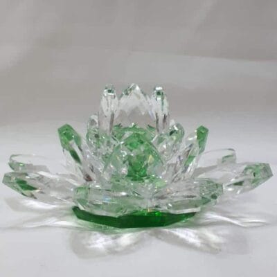 Krištálový brúsený lotosový kvet zelený 11 cm