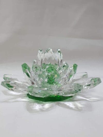 Krištálový brúsený lotosový kvet zelený 11 cm