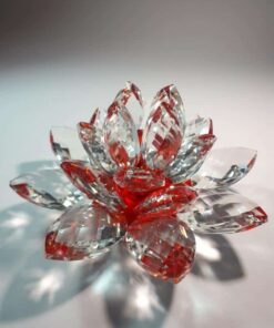 Krištálový brúsený lotosový kvet červený 15 cm