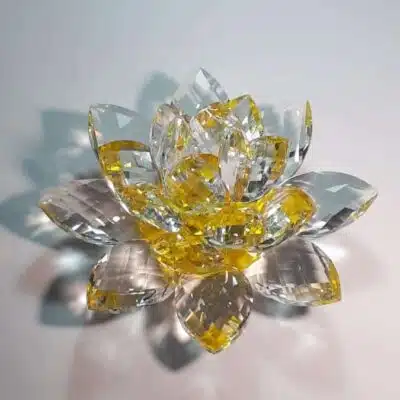 Krištálový brúsený lotosový kvet žltý 15 cm