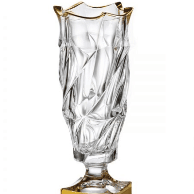 Krištálová brúsená váza na nohe Flamon soft gold 38 cm