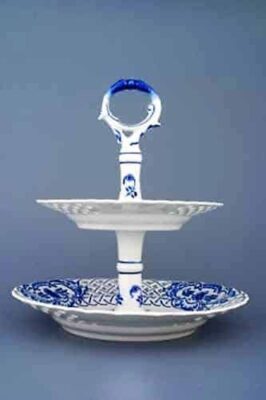 Cibulák – Etažér 2-dielny prelamovaný 18+24 cm – originál cibuľový porcelán 1. akosť