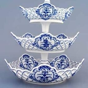 Cibulák – Etažér 3-dielny 5-hranný 19/24/28 cm – originál cibuľový porcelán 1. akosť