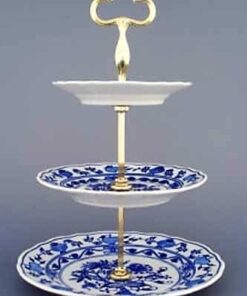 Cibulák – Etažér 3-dielny tanierový 15 + 19 + 24 cm – originál cibuľový porcelán 1. akosť