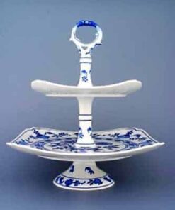 Cibulák – Etažér z hranatých tanierov 21+29 cm – originál cibuľový porcelán 1. akosť