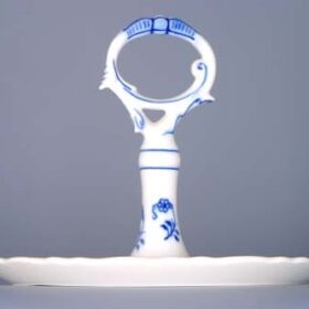 Cibulák – Podnos guľatý 21 cm s rukoväťou na soľničku, koreničku a dózu na špáradlá – originál cibuľový porcelán 1. akosť