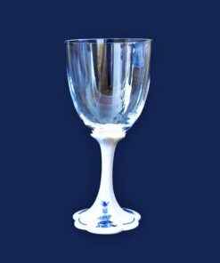 Cibulák – Krištáľový pohár s porcelánovou stopkou zdobenou cibuľovým vzorom – originál cibuľový porcelán 1. akosť