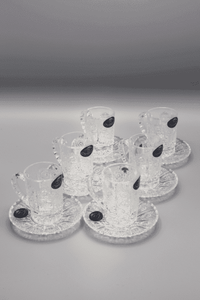 Krištáľové brúsené šálky s podšálkami na kávu ÚSVIT 65 ml set 6 kusov - Image 3
