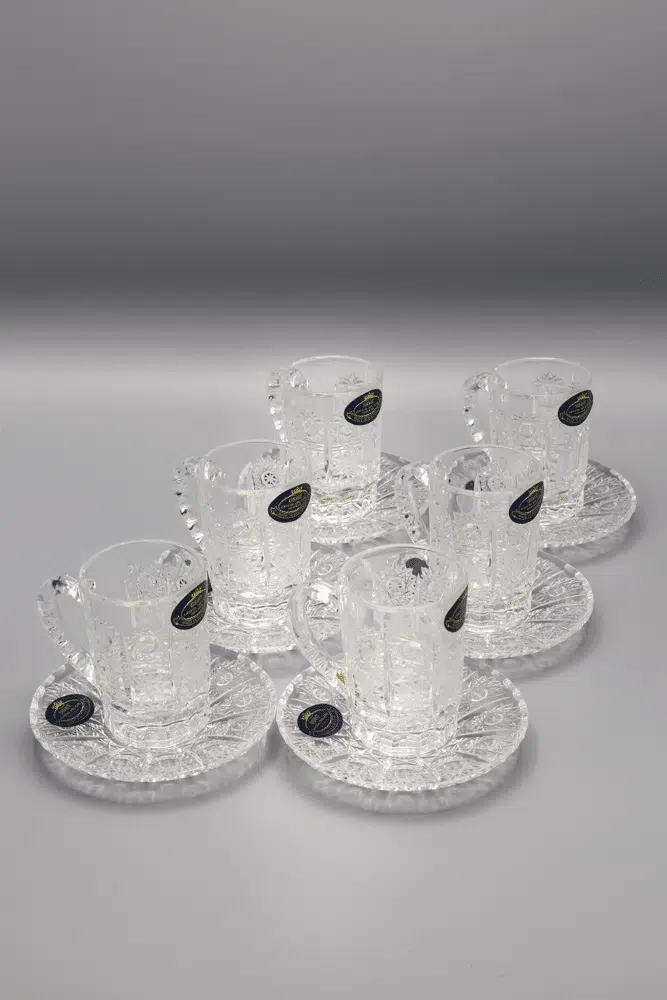 Krištáľové brúsené šálky s podšálkami na kávu ÚSVIT 65 ml set 6 kusov – Obrázok 3