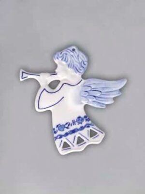 Cibulák – Vianočná ozdoba – anjel s trúbkou prelamovaný – originál cibuľový porcelán 1. akosť