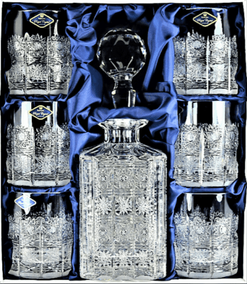 Set krištáľová brúsená karafa whisky 1 + 6 pohárov