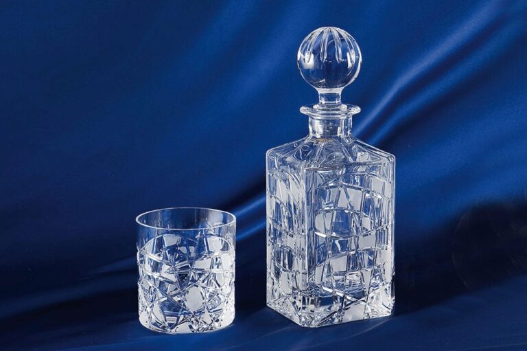 Set krištáľová brúsená whisky flaša 1 + 6 pohárov