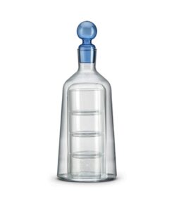 Dekantér so 4 pohármi a modrým uzáverom 850 ml