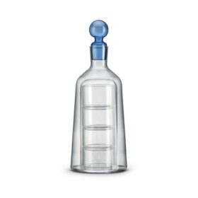 Dekantér so 4 pohármi a modrým uzáverom 850 ml
