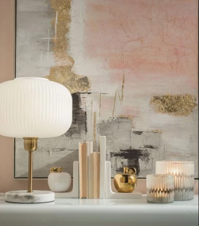 Stolová lampa kov - mramor - biele opracované sklo 30x46 cm - Image 3