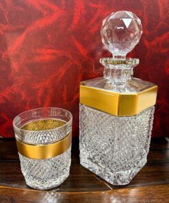 Set krištáľová brúsená karafa whisky ručná maľba zlatom 1 + 6 pohárov