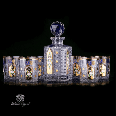 Set krištáľová brúsená karafa whisky Laura ručná maľba 1 + 6 pohárov